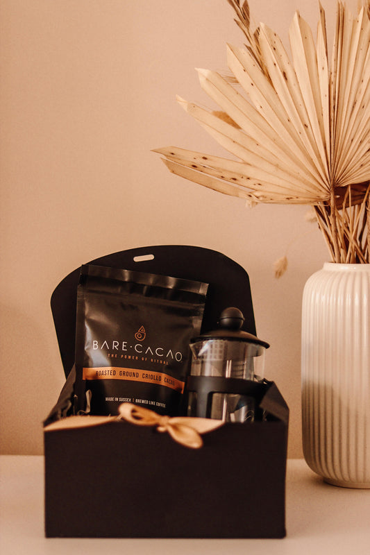 Bare Cacao Starter kit with 1 cup cafetiere, in luxury black gift box